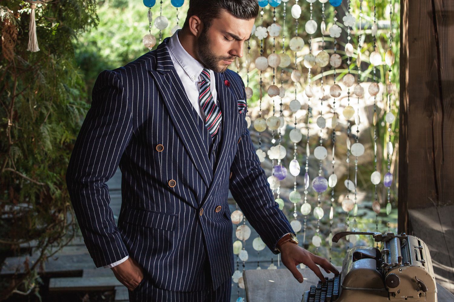 スーツ remake stripe design double set up  suit New Men's 3 Pc Shiny Fashion Suit Shadow Stripe With Vest