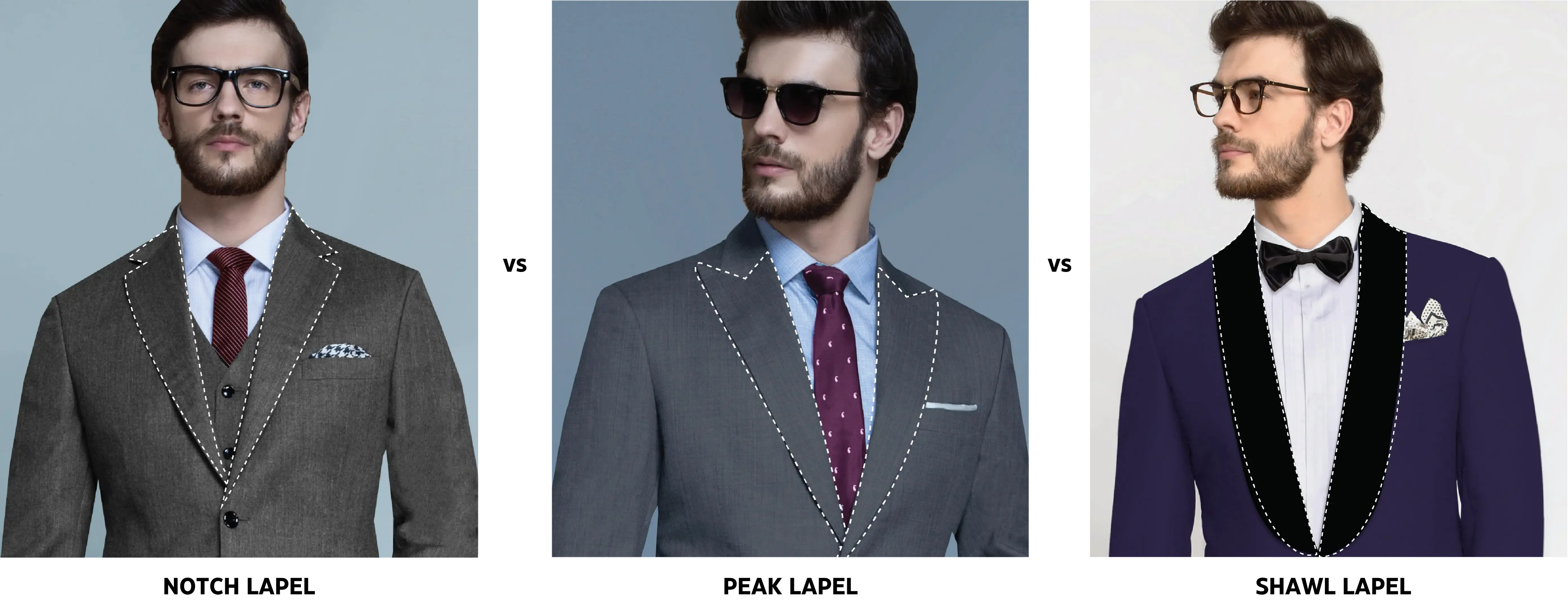 peak shawl and notch lapels