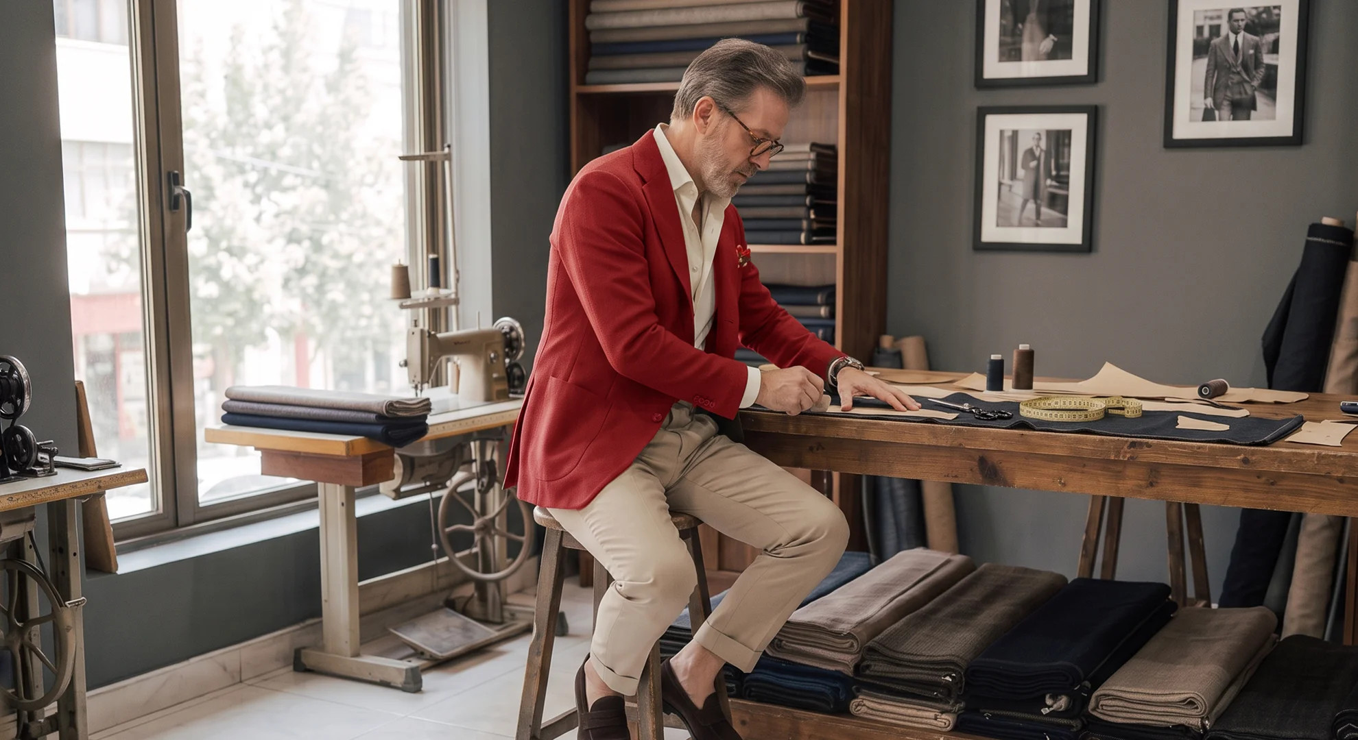 Man in a red cotton blazer