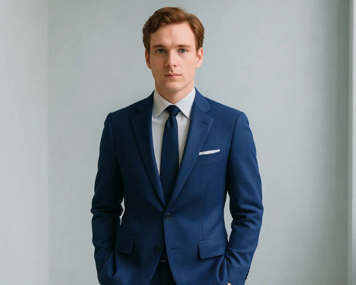 Classic Navy Blue Suit with White Shirt and Navy Tie