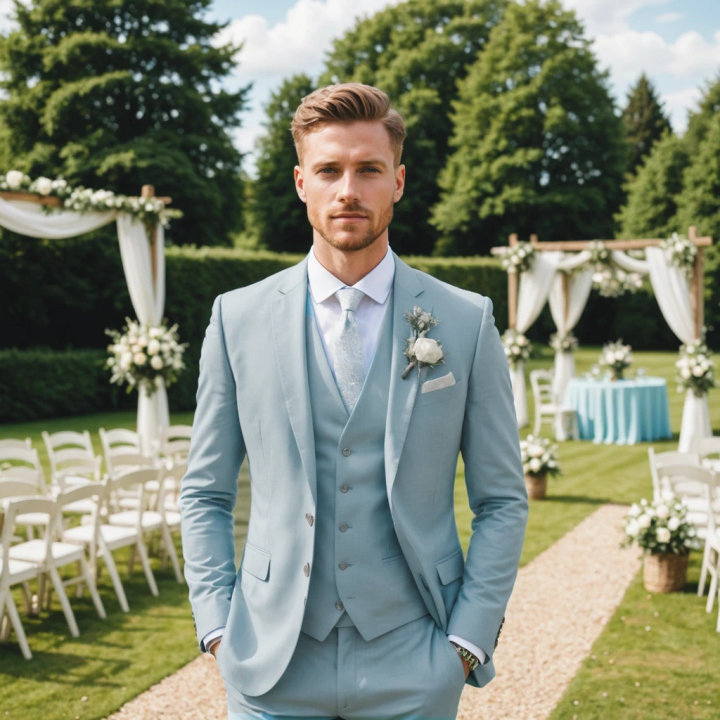 Light Blue Wedding Suit with Vest