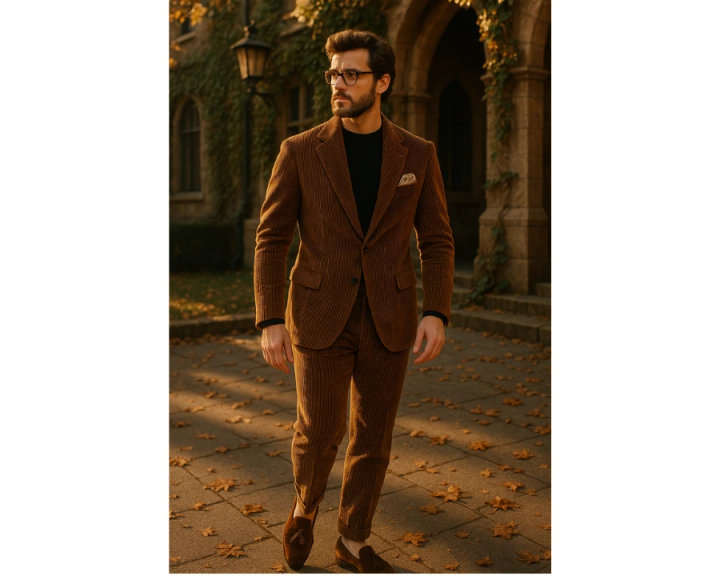 Classic Brown Corduroy Suit for Men