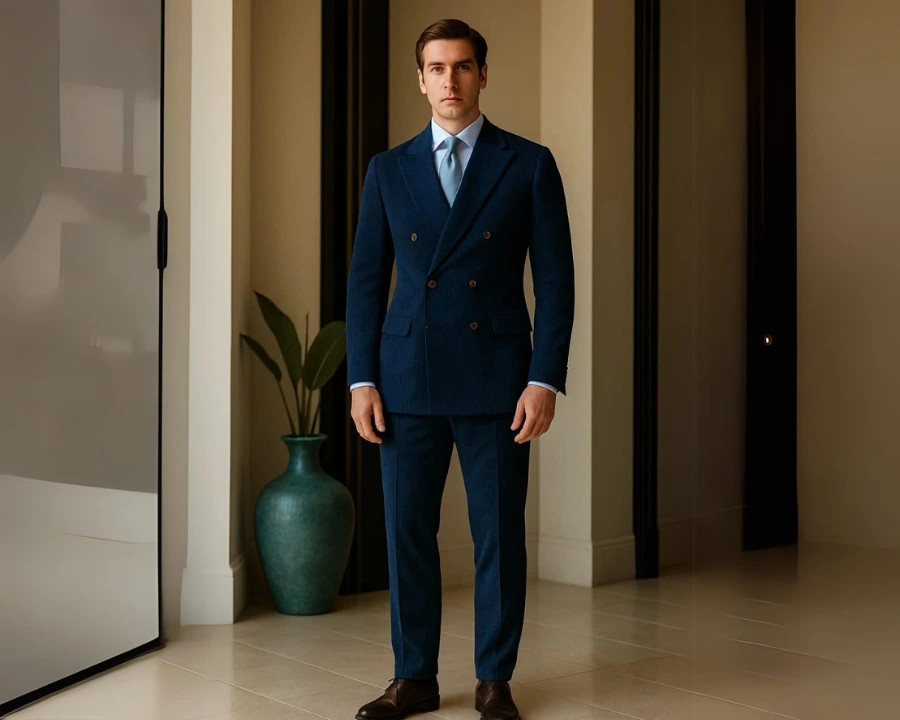 James Holton Men's Navy Corduroy Trousers – Expanding Waist, Formal Or Casual, Sizes 32-60