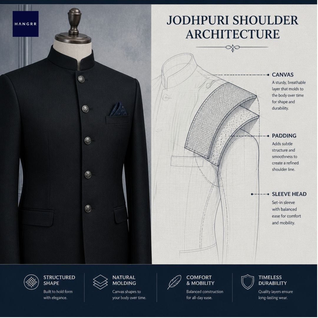 indian bandhgala canvas construction of jodhpuri suit