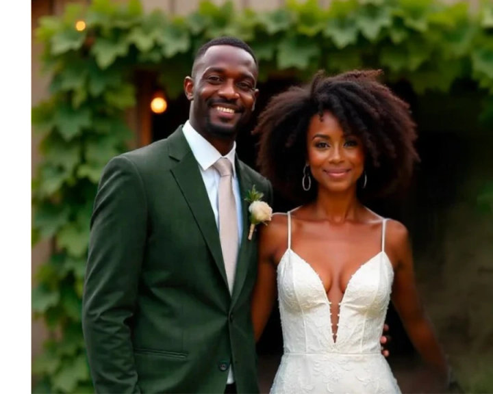 Green Wedding Suit with White Shirt and Peach Tie