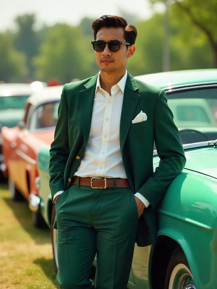 Emerald Green Linen Suit with White Shirt