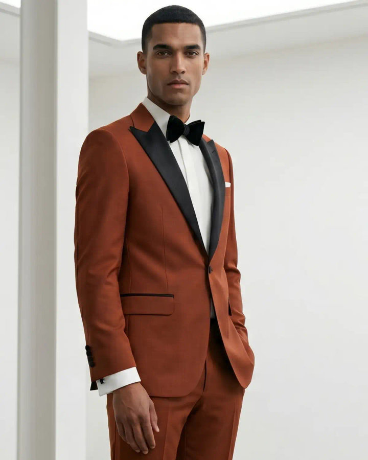 Rust Tuxedo with White Shirt and Black Bow Tie