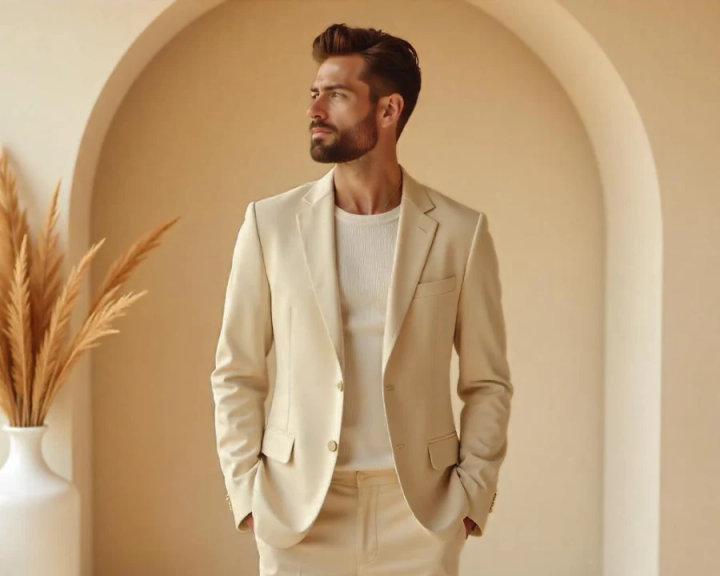 Beige Groom Suit for Summer Weddings
