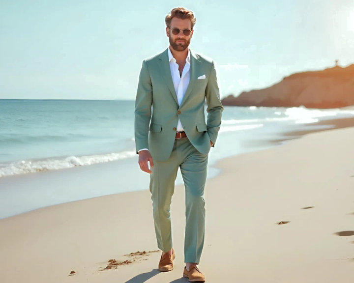 Light Green Cotton Suit with White Shirt