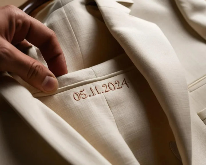 Light Beige Cotton Suit with Custom Monogram.