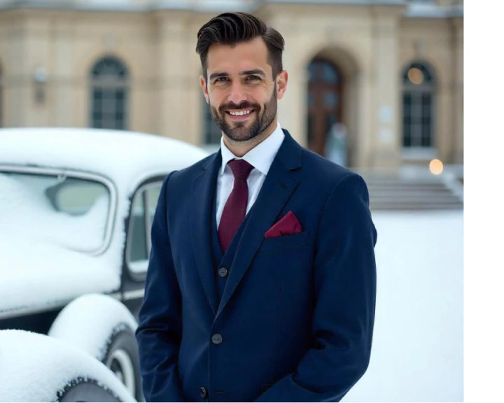 Navy Three-Piece Suit with White Shirt
