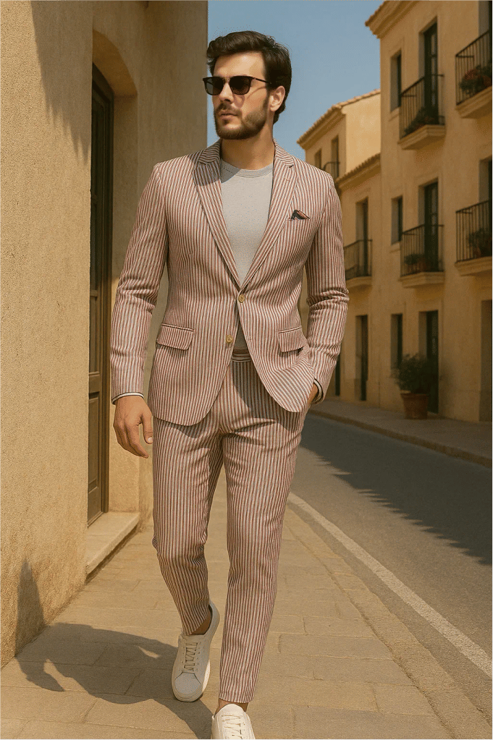 Red Striped Seersucker Suit for Summer