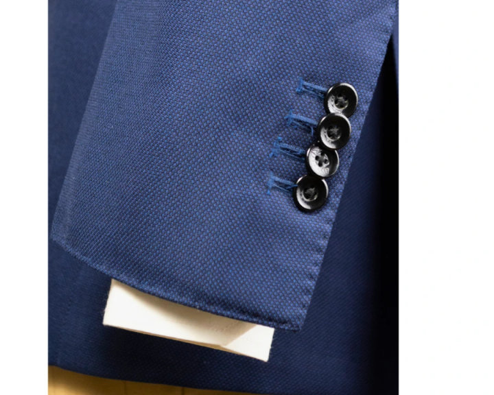 Navy Birdseye Suit with Stacked Buttons and Surgeon’s Cuffs
