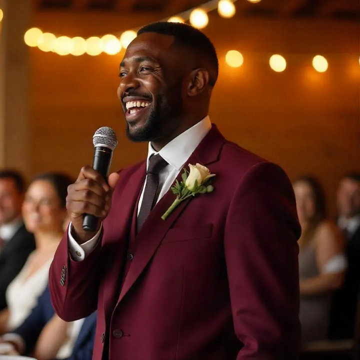 Burgundy Cotton Three-Piece Suit with White Shirt