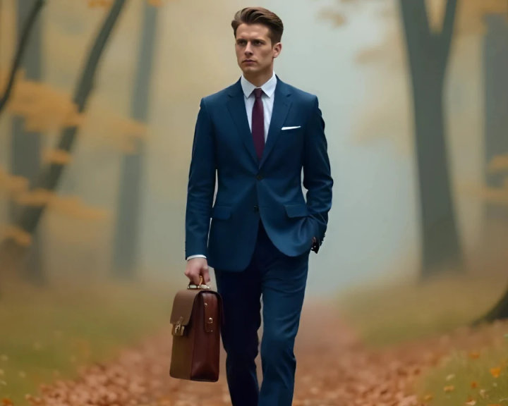 Blue Cotton Suit with White Shirt and Maroon Tie