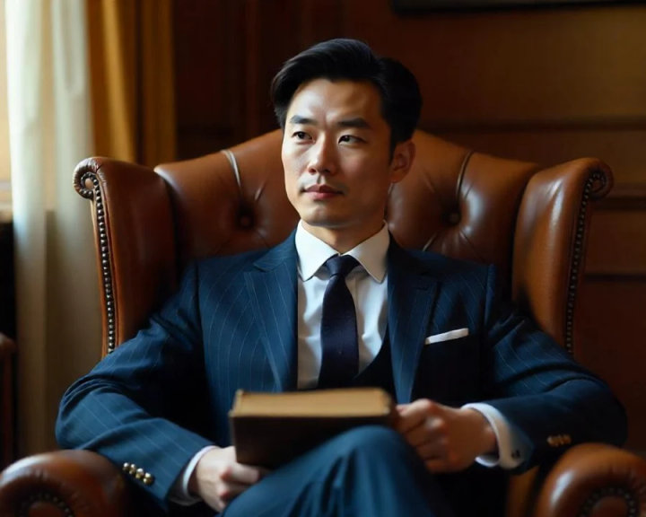 Navy Blue Pinstripe three-piece Suit with Double-Breasted vest
