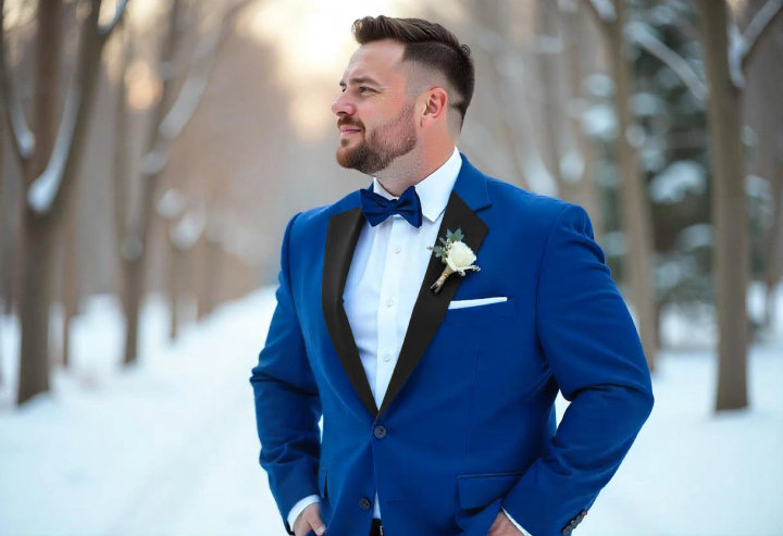 Royal Blue Groom Suit with White Shirt and Bow Tie