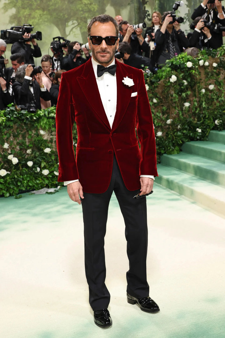 Red Velvet Tuxedo with Black Pants and White Shirt