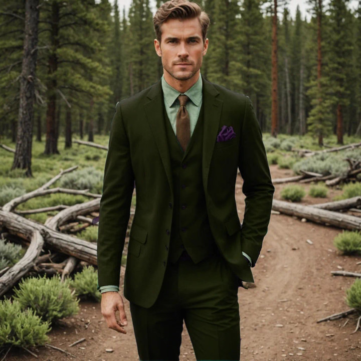Green Three-Piece Suit Outfit for Men