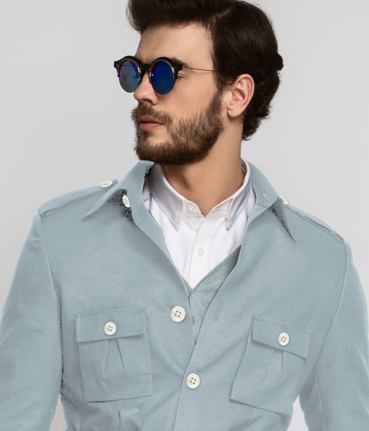 Bluish Grey Military Suit-1