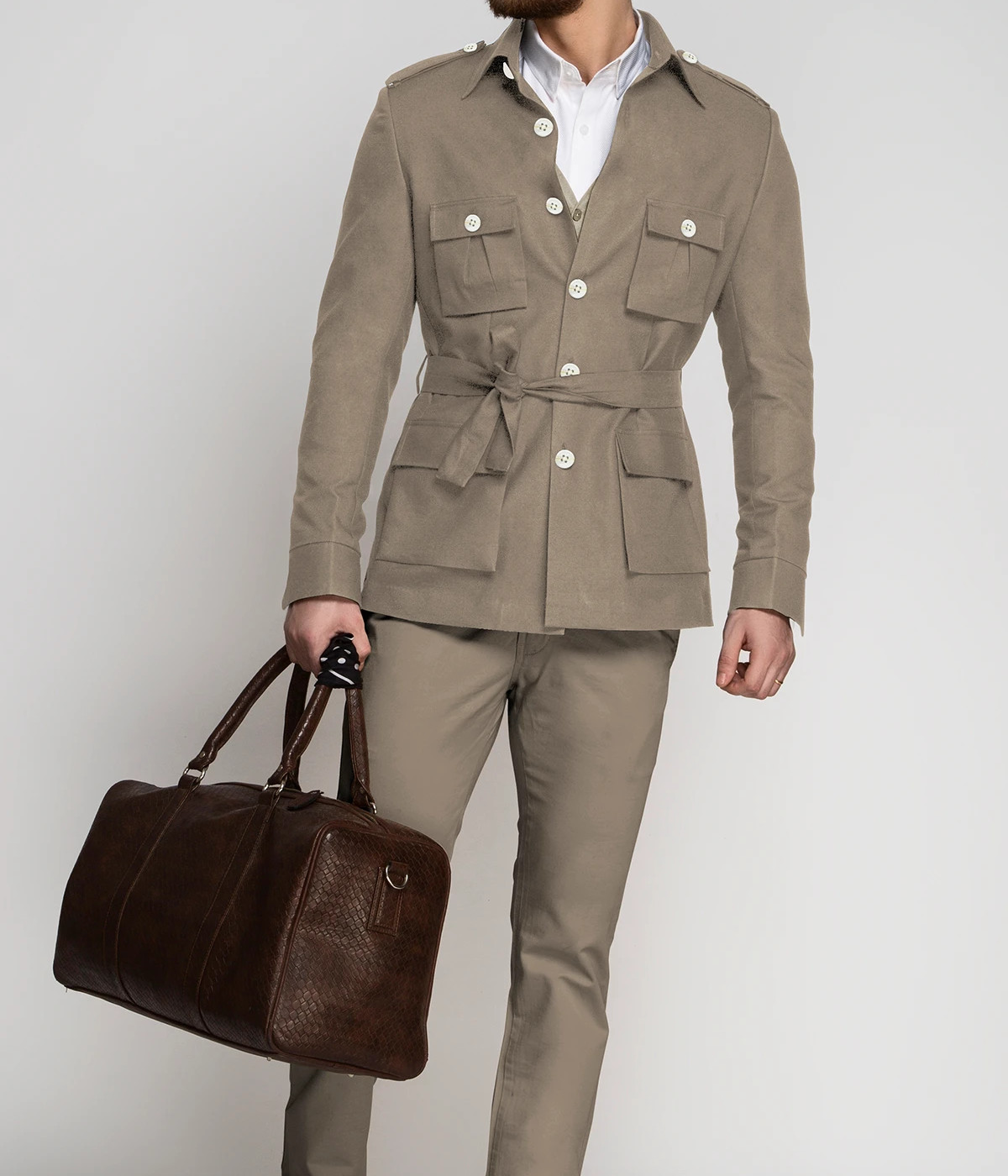 Pebble Brown Khaki Military Suit- view-2
