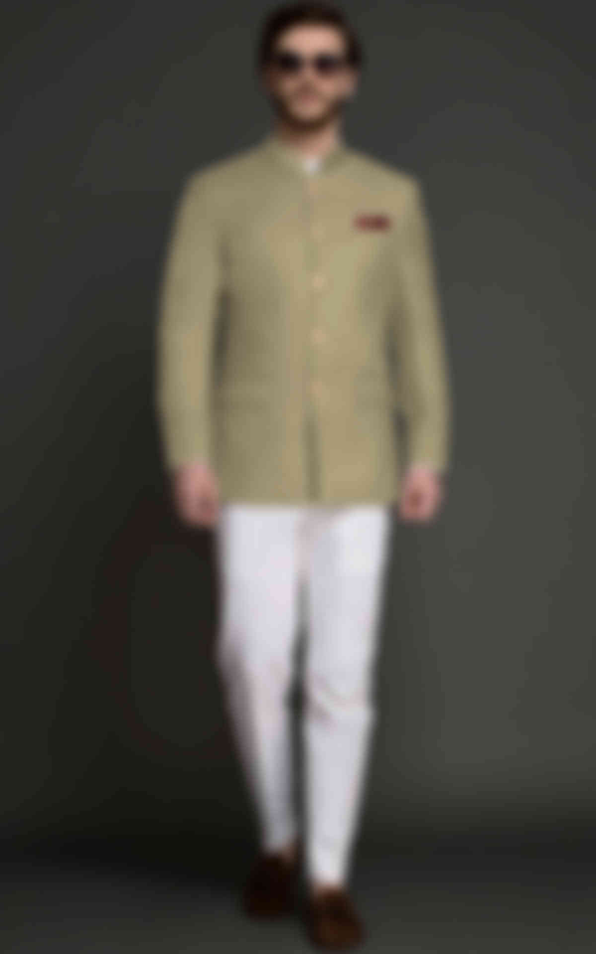 Spring Green Wool Jodhpuri Suit