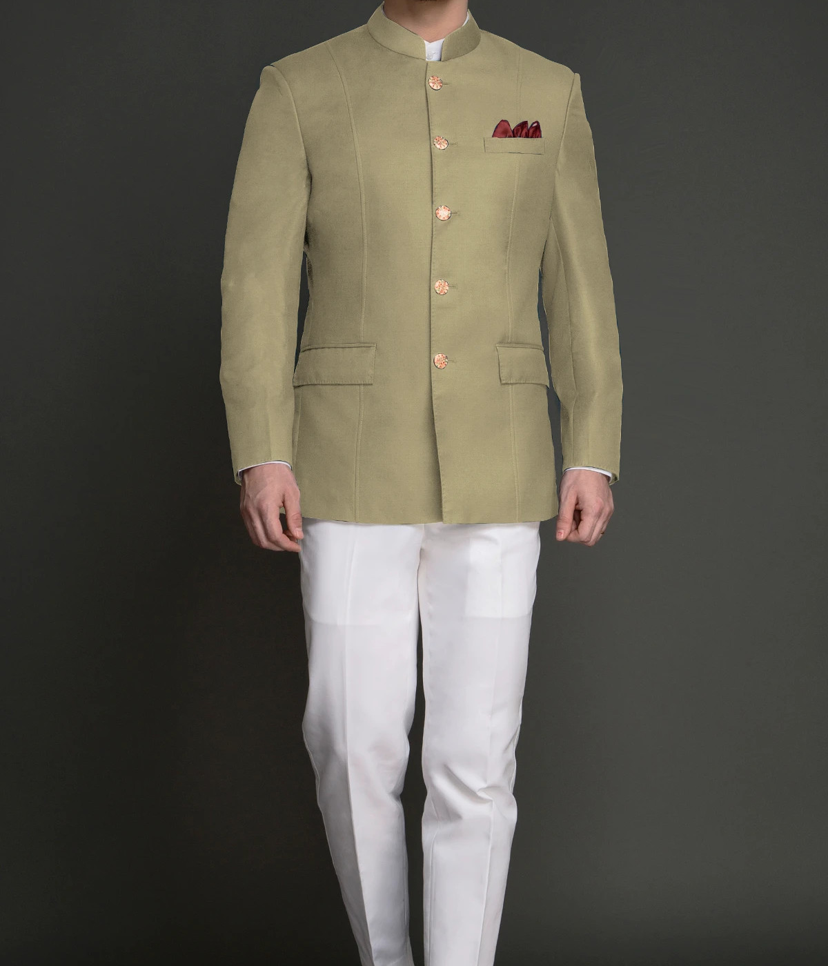 Spring Green Wool Jodhpuri Suit- view-2