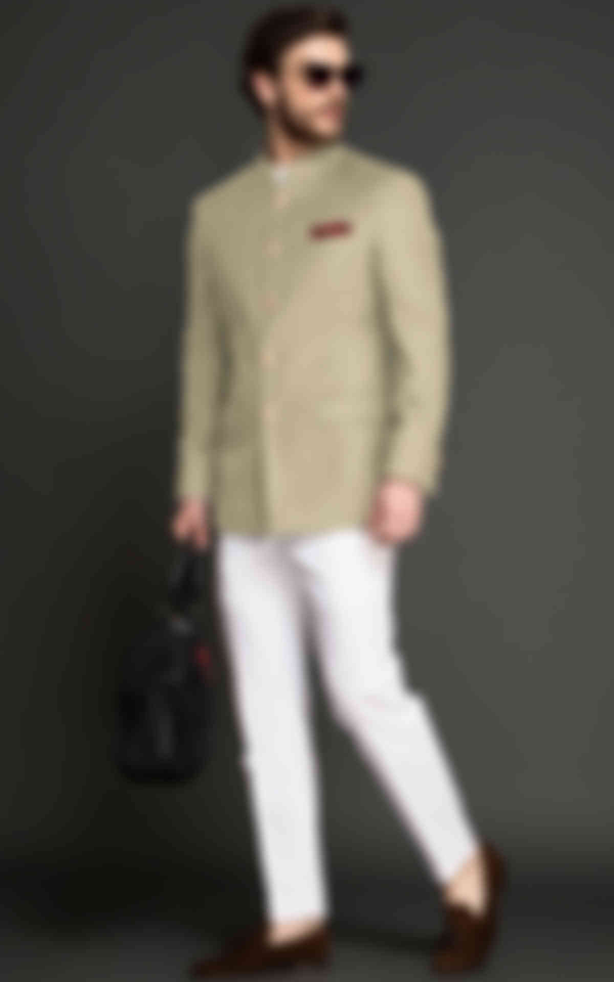 California Khaki Wool Jodhpuri Suit image