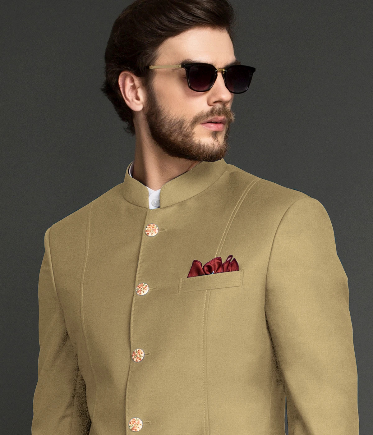golden khaki wool jodhpuri suit mb 1