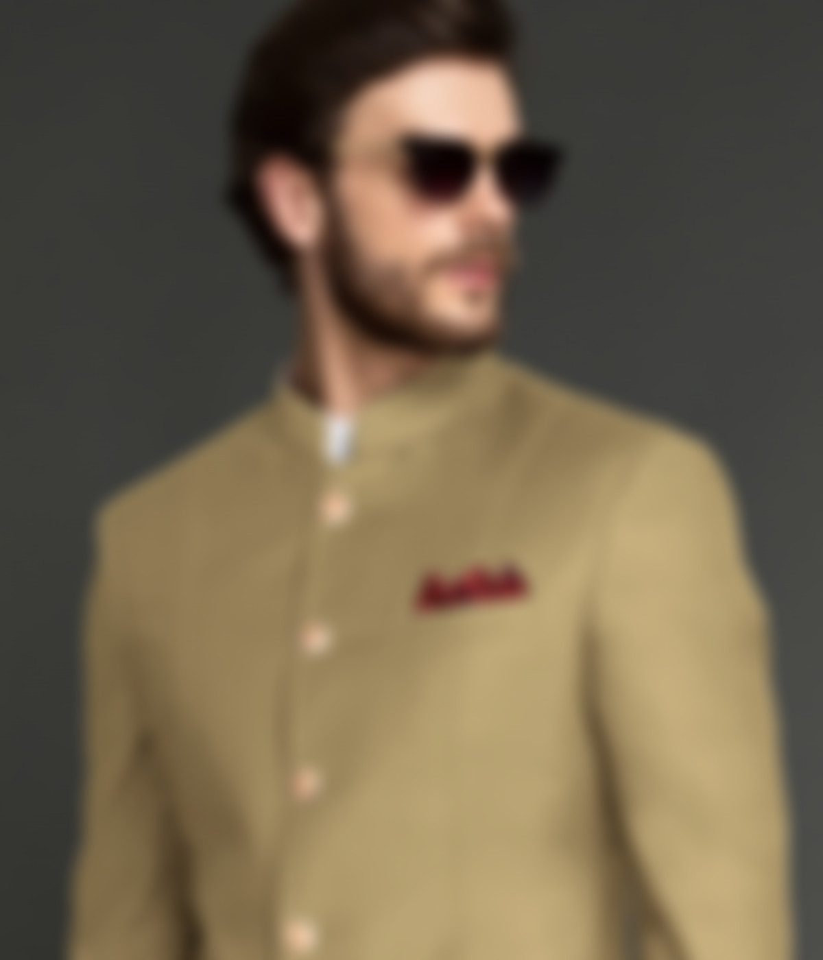 Golden Khaki Wool Jodhpuri Suit-1