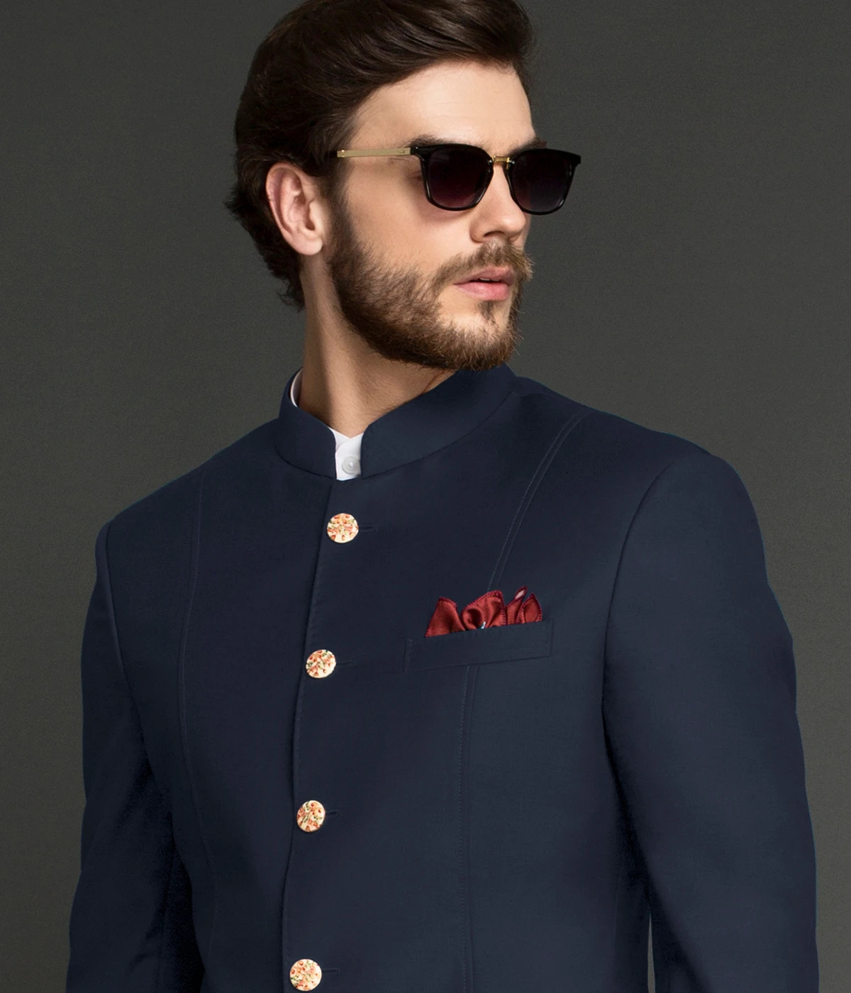 Manhattan Deep Navy Wool Jodhpuri Suit-1