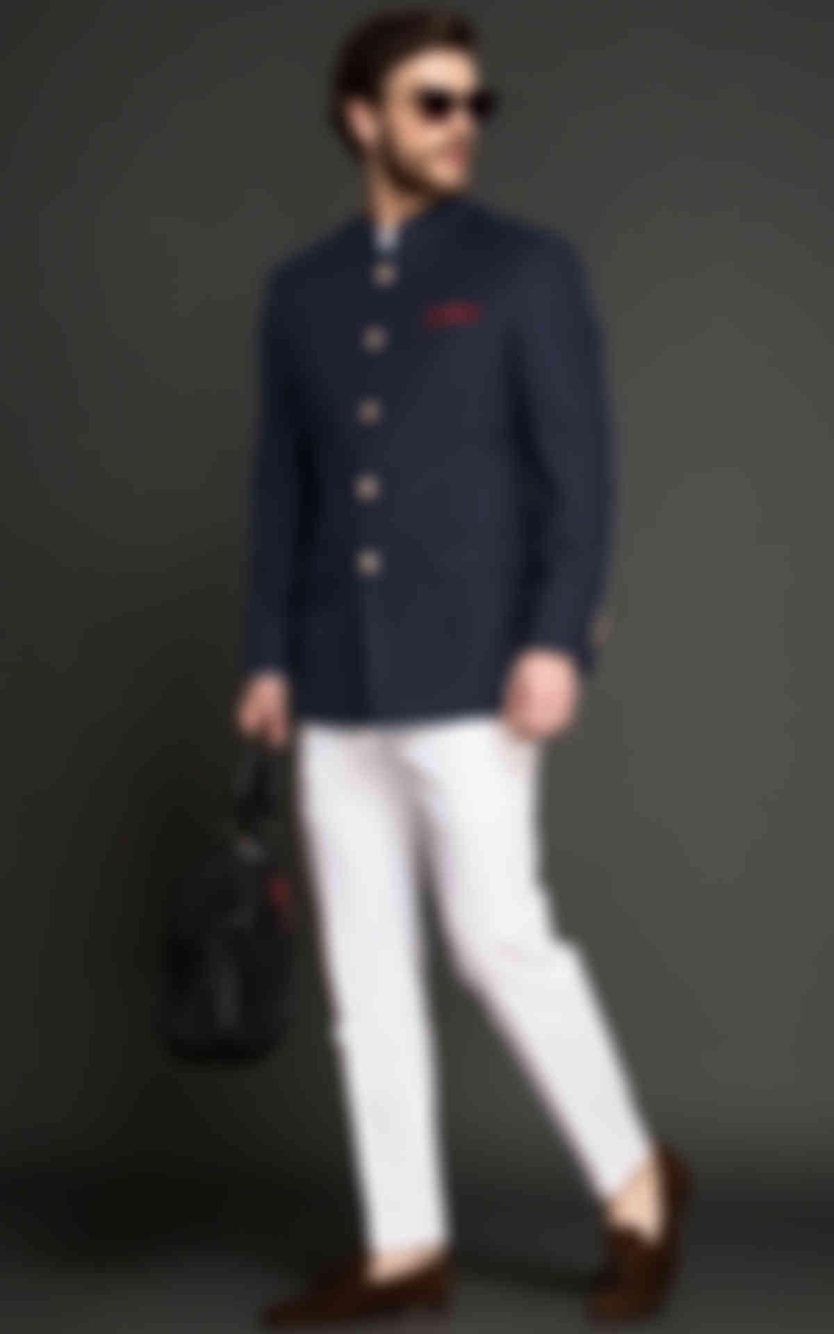 Manhattan Deep Navy Wool Jodhpuri Suit image