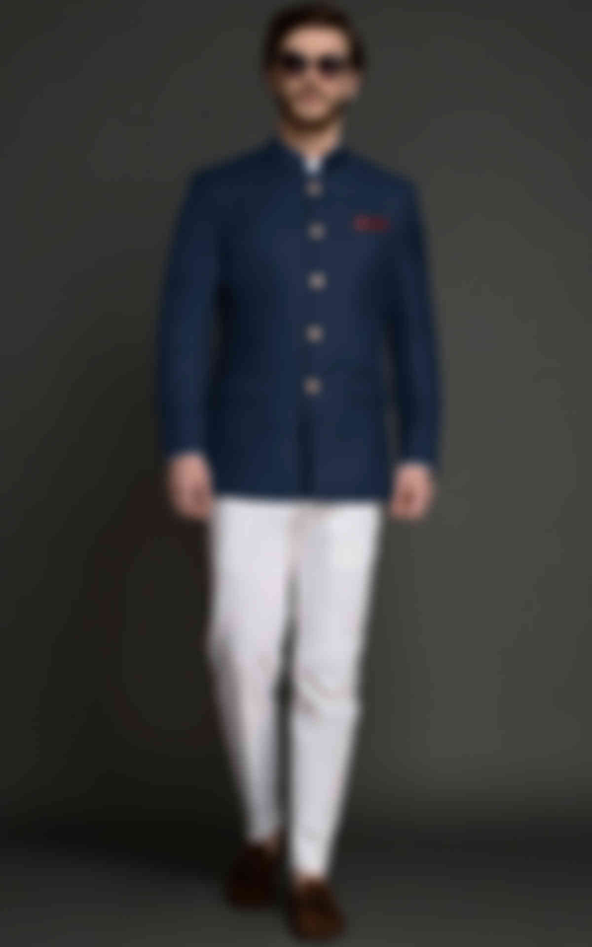 Turkish Blue Wool Jodhpuri Suit