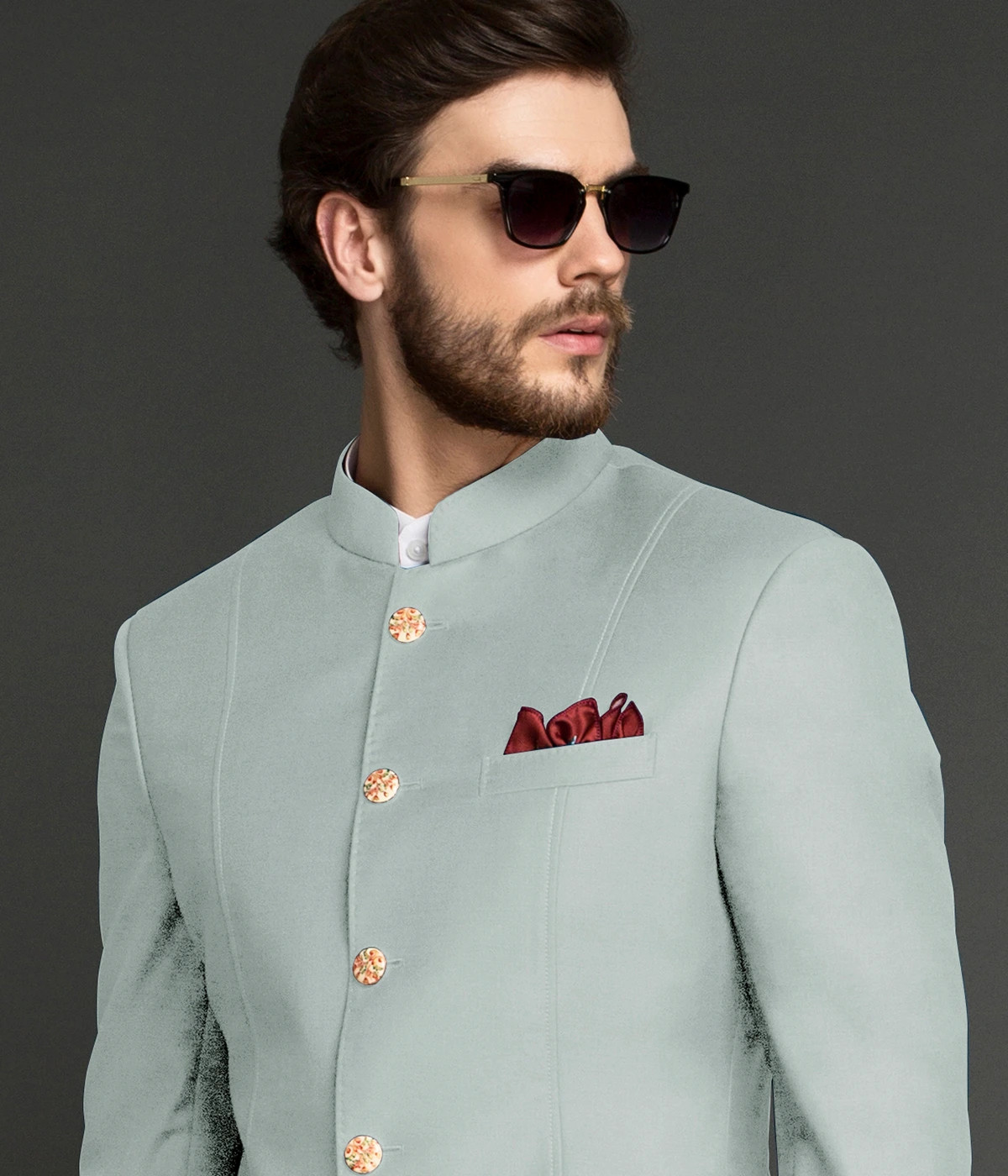 Nordic Pastel Mint Wool Jodhpuri Suit-1