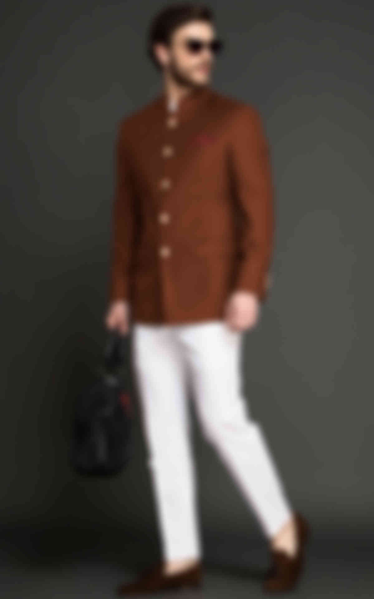 Burnt Rust Wool Jodhpuri Suit