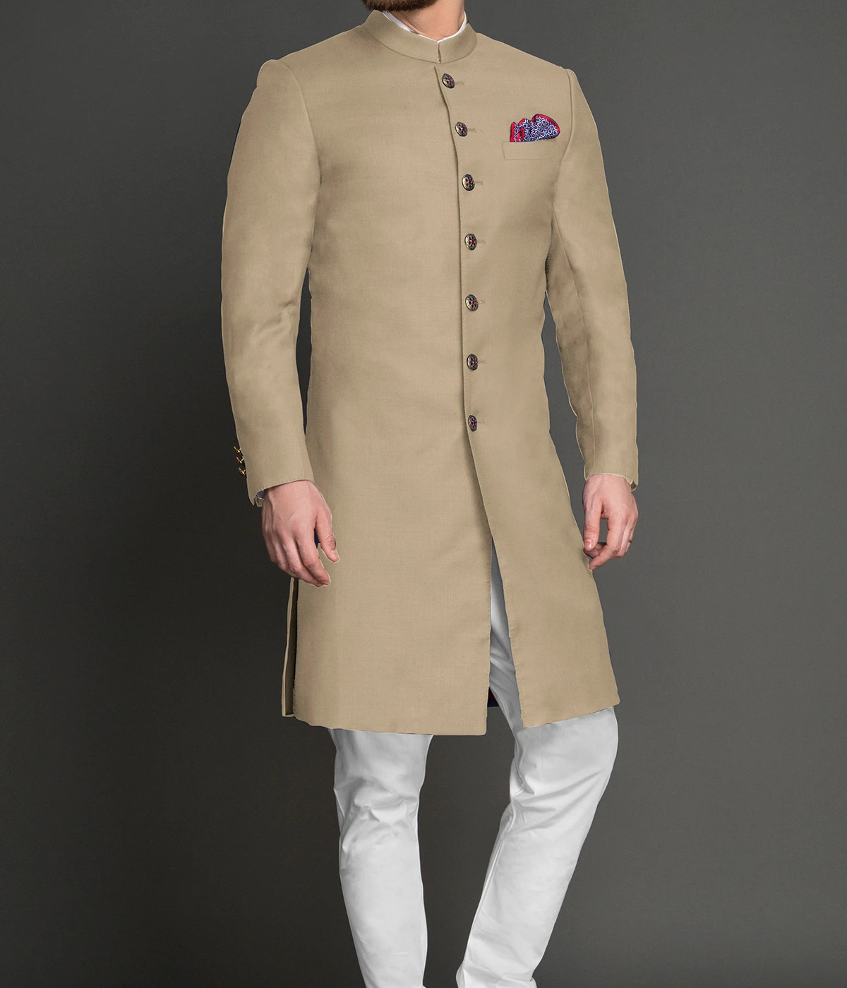 Camel Wool Custom Achkan- view-2