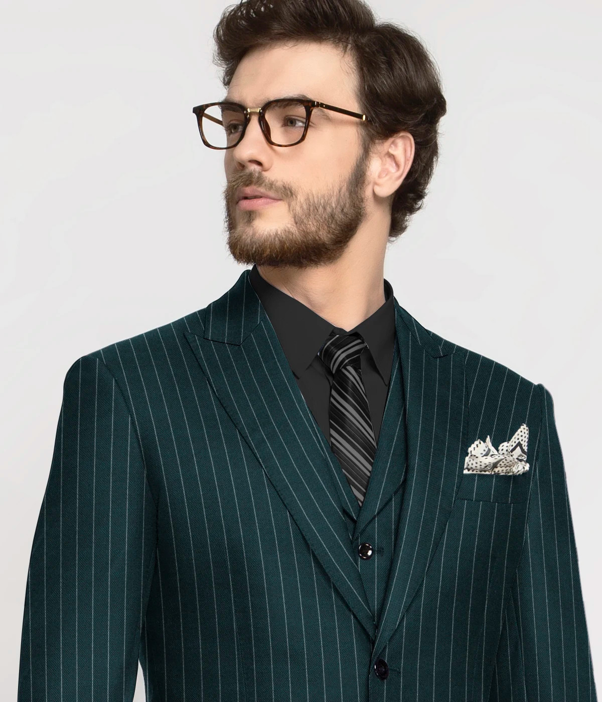 Teal Green Striped Wool Suit-1