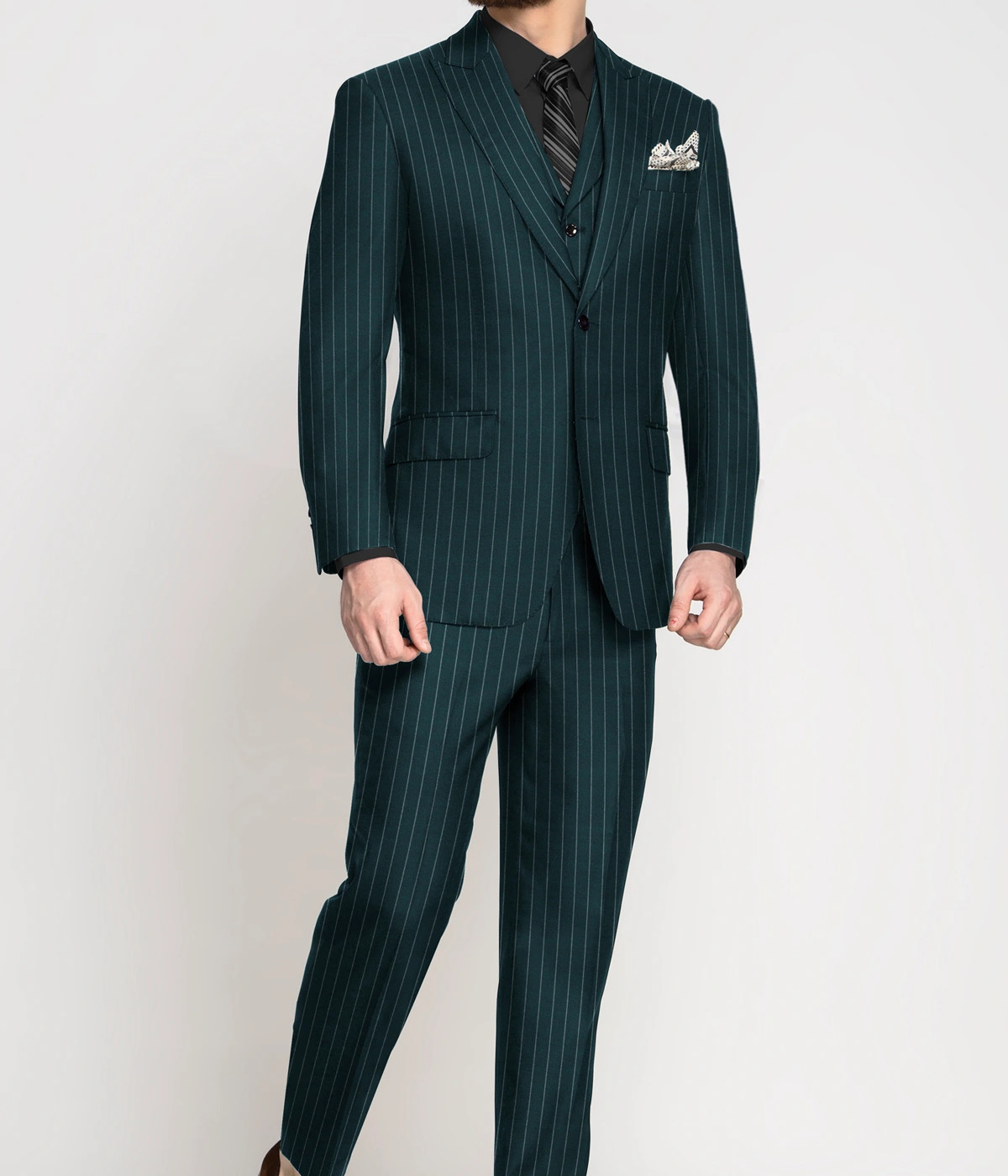 Teal Green Striped Wool Suit- view-2