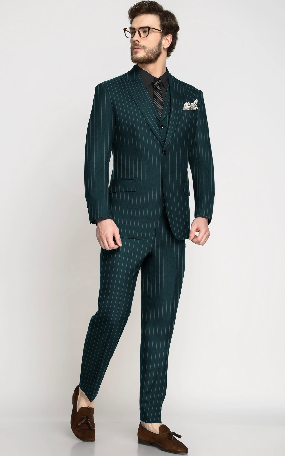 Teal Green Striped Wool Suit