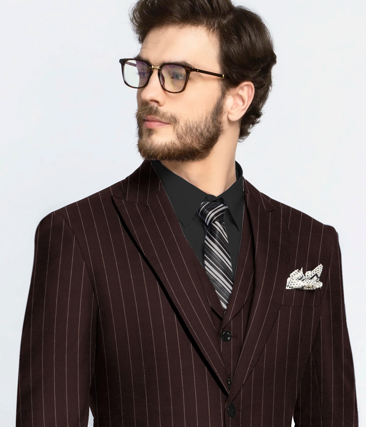 Maroon Striped Wool Suit-1