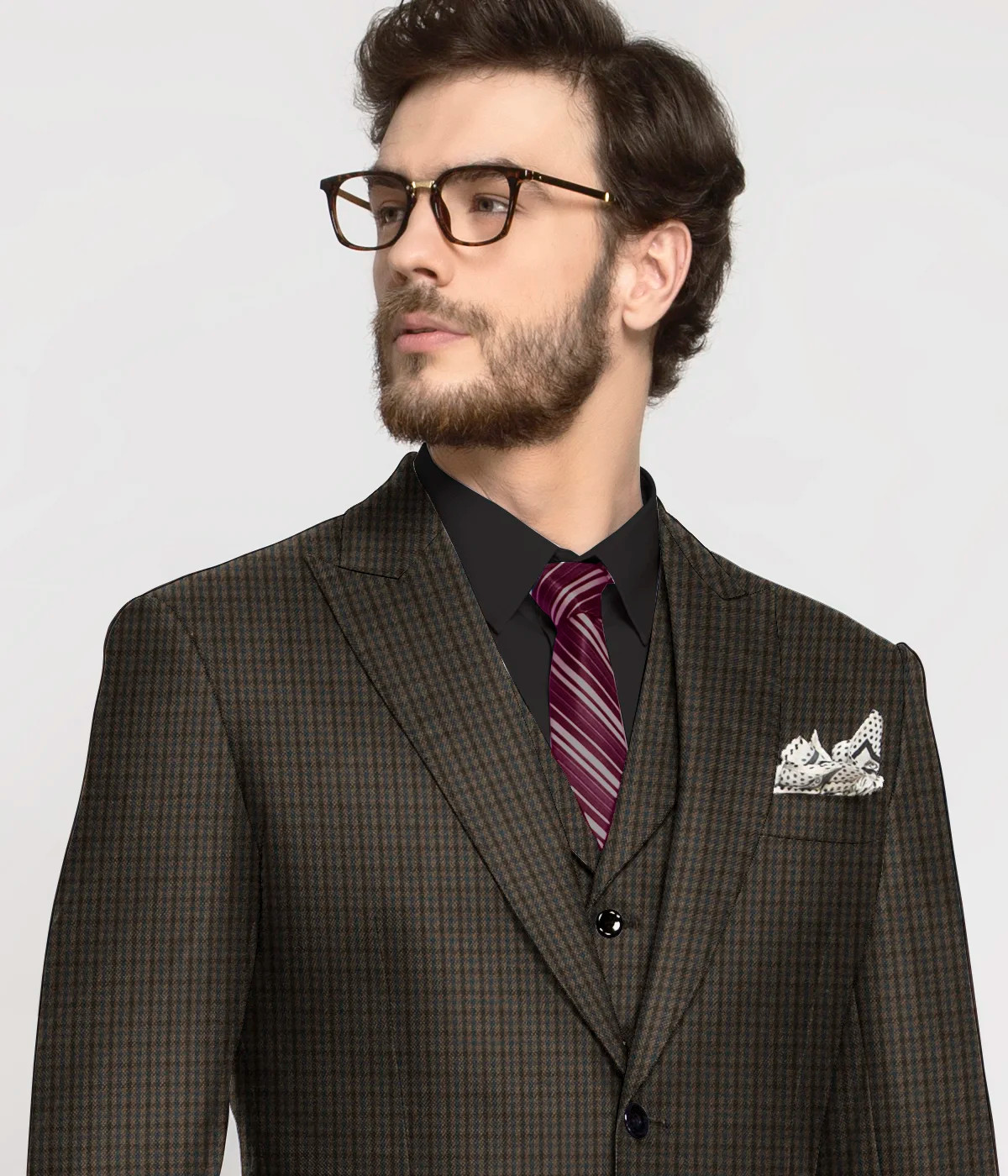 Moss Brown Houndstooth Wool Suit-1
