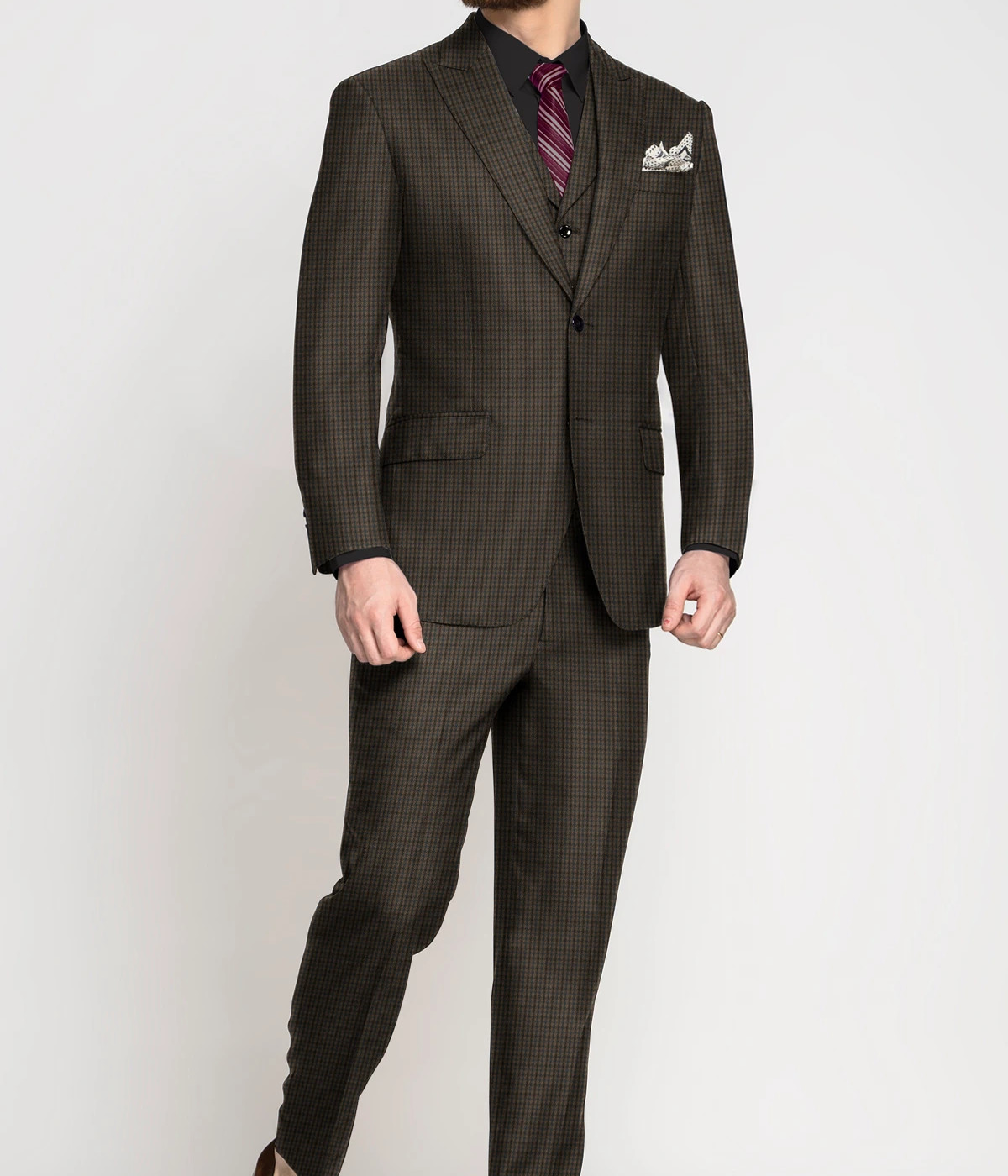 Moss Brown Houndstooth Wool Suit- view-2
