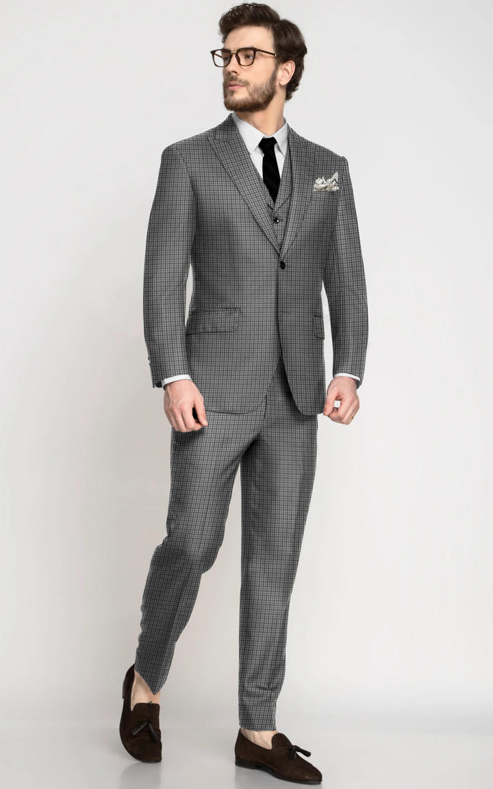 Greyish Black Houndstooth Wool Suit image