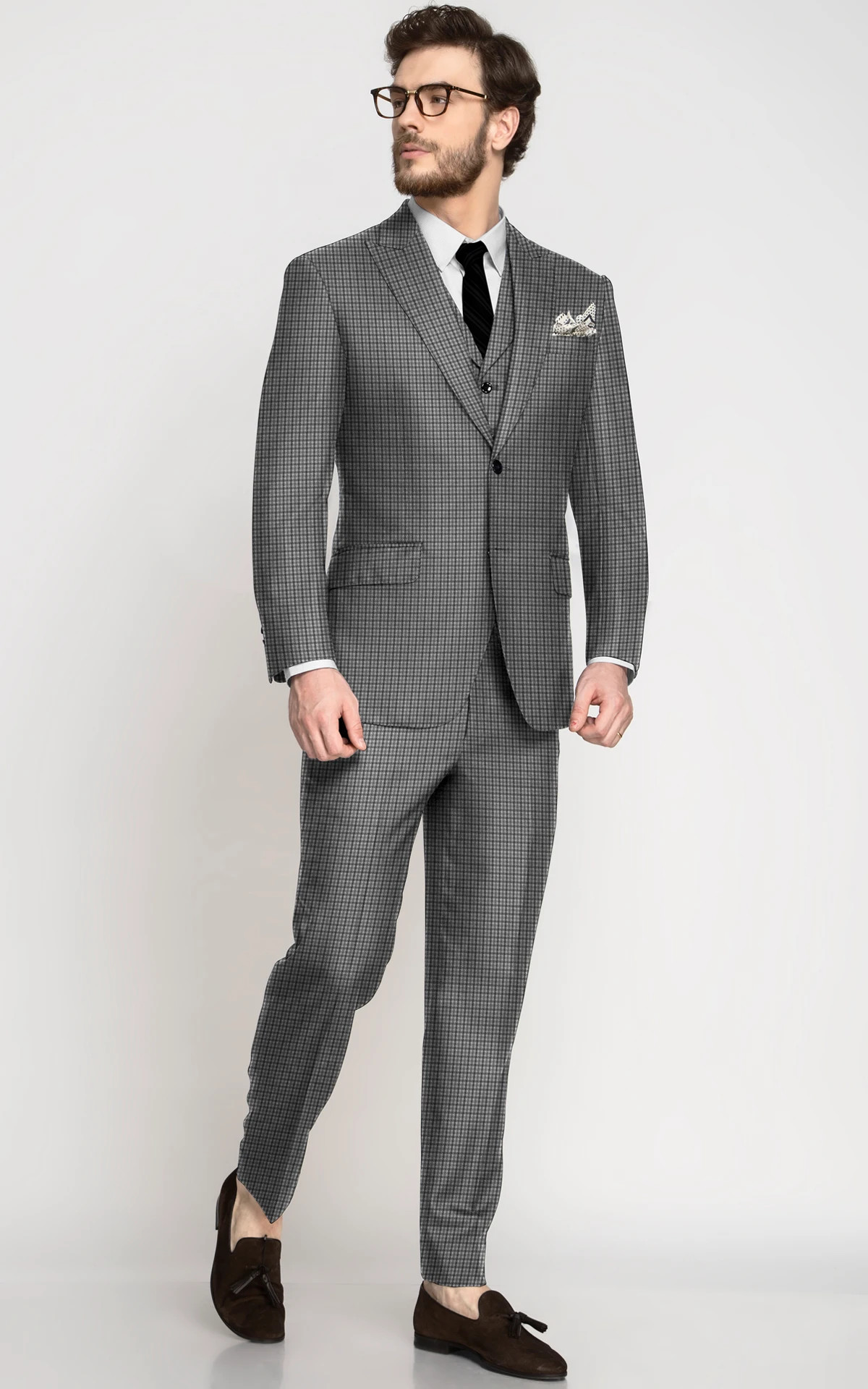 Greyish Black Houndstooth Wool Suit