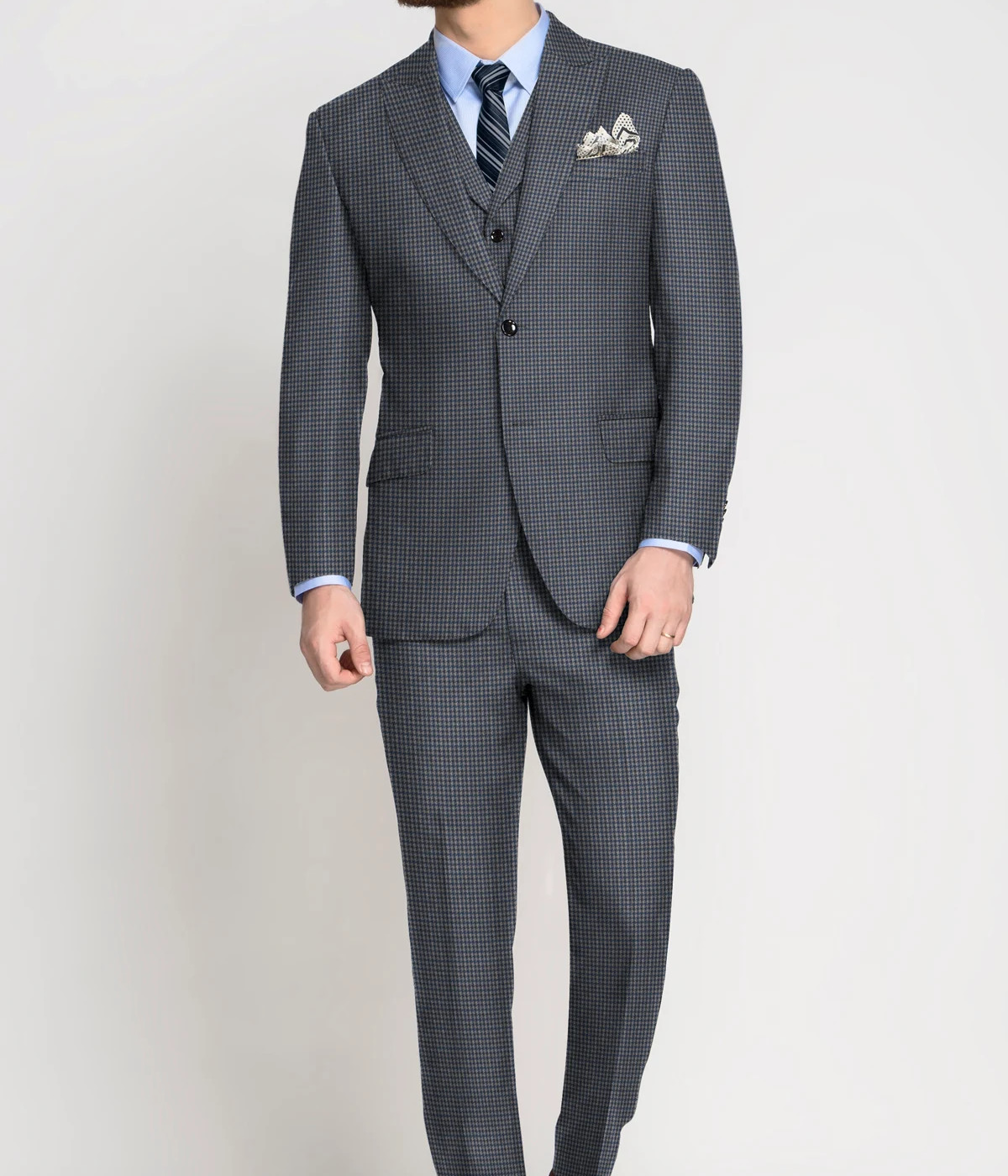 Bluish Grey Houndstooth Wool  Suit- view-2