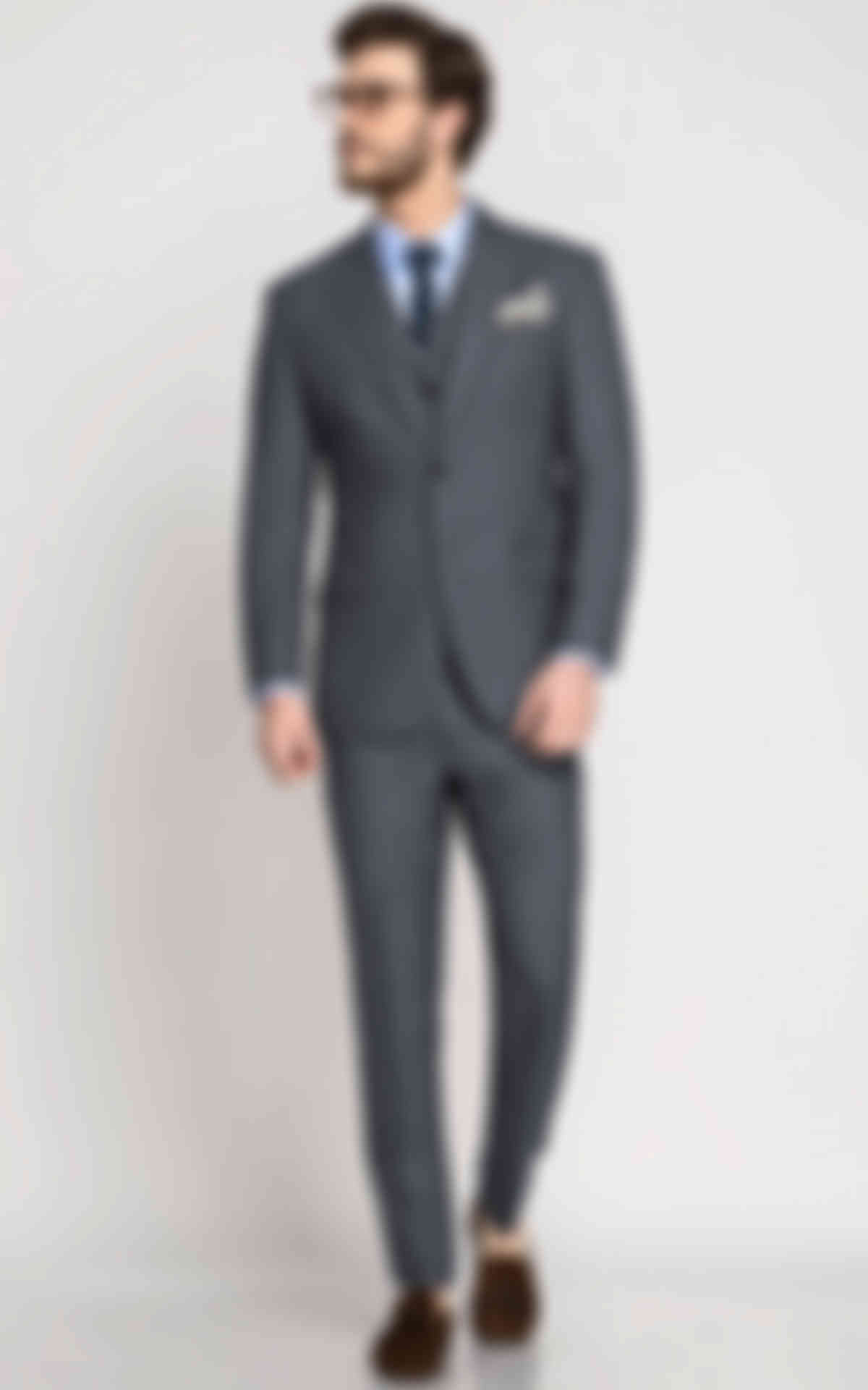 Bluish Grey Houndstooth Wool  Suit