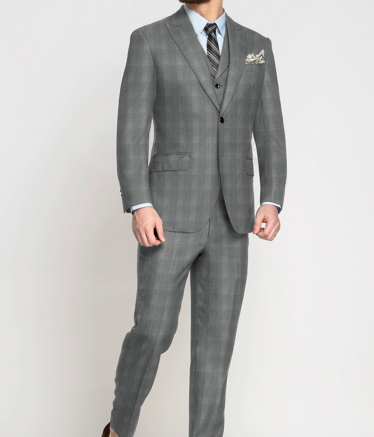 Light Grey Checks Wool Suit- view-2