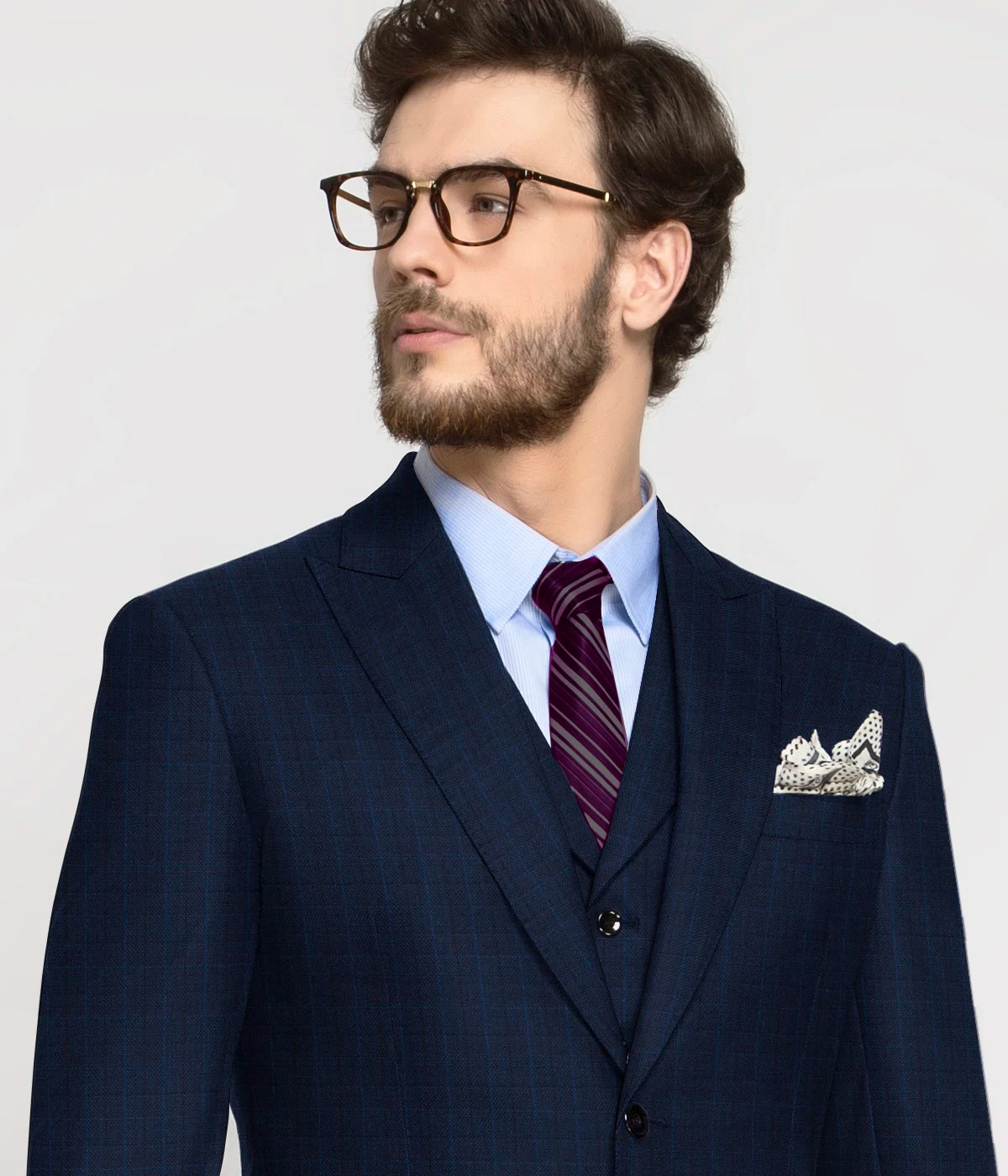 Navy Blue Checks Wool Suit-1