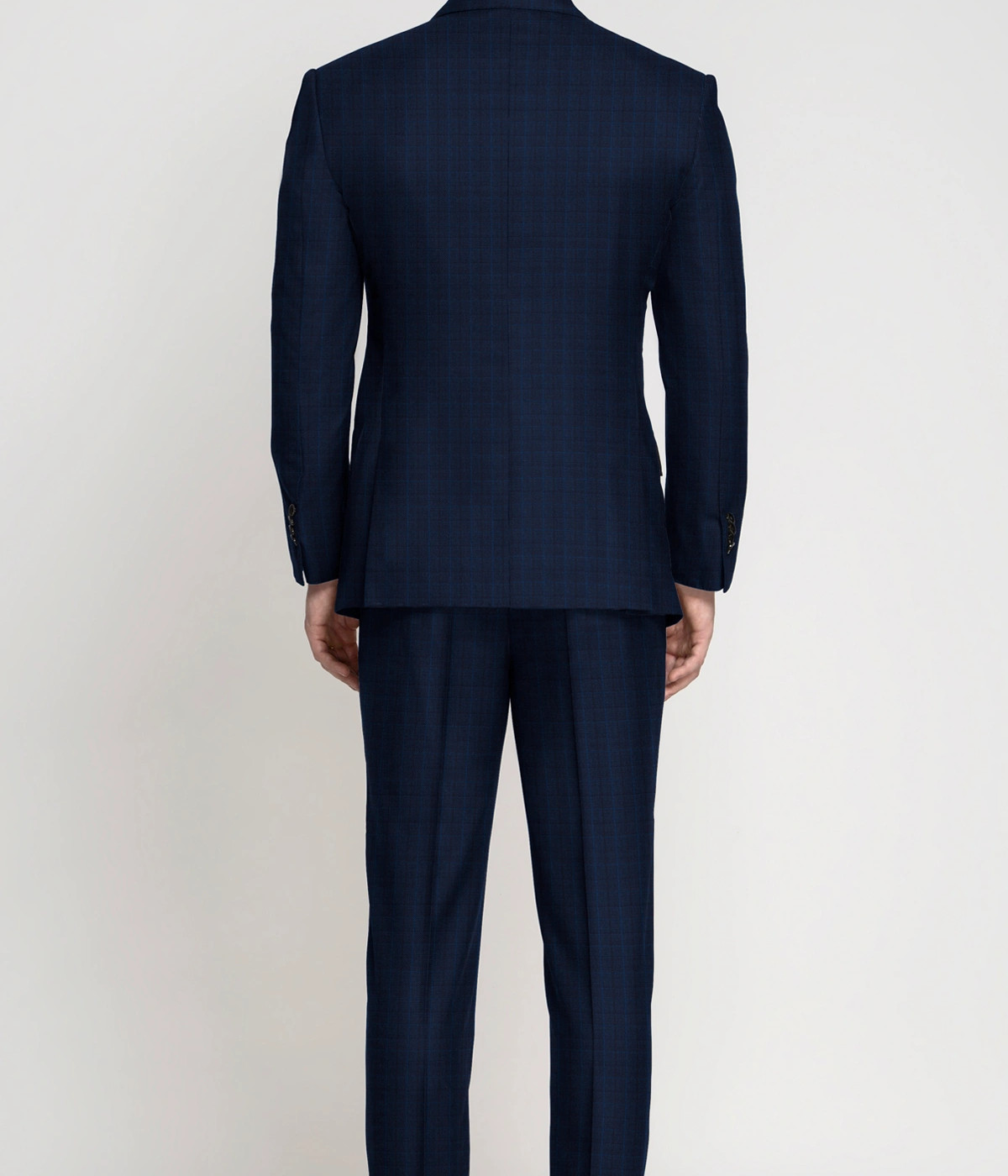 Navy Blue Checks Wool Suit- view-1
