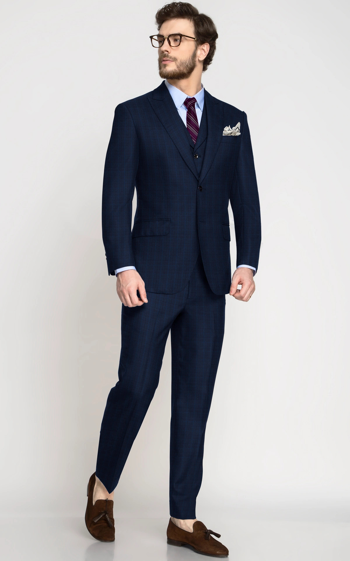 Navy Blue Checks Wool Suit